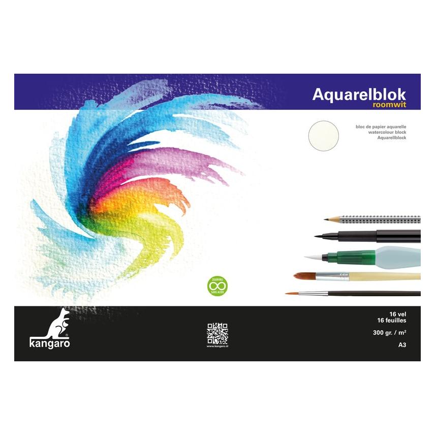 Kangaro Aquarellblok A3 16 Blatt 300 Gramm cremeweiss (300 g/m², 1x) (K-5303)