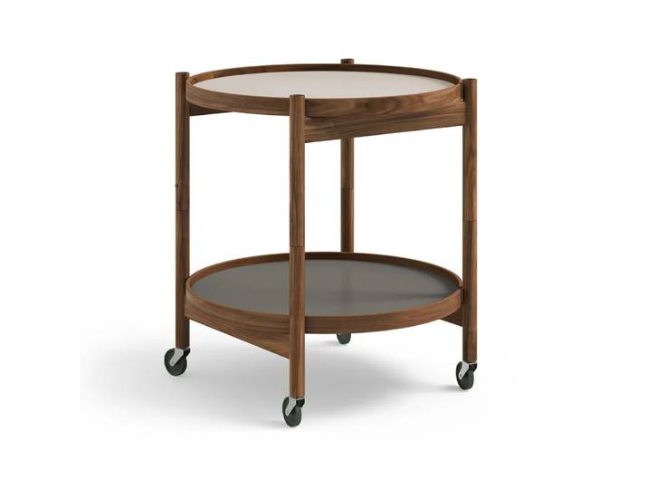 Brdr. Krüger Table roulante Bølling Tray Table model 50 stone, structure en noyer huilé