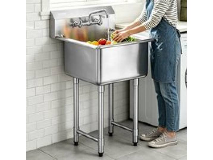 VEVOR Edelstahl Spültisch Gewerbliche Spülbecken 533,4x457x1041mm Wasserhahn