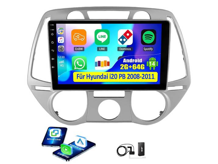 ESSGOO DAB+ Android 15 Carplay Für Hyundai i20 PB 2008-2011 GPS Navi Kam Autoradio (4+64GB(optional), DAB+ (optional), RDS, Mirror Link Apple Carplay Android Auto,ASP)