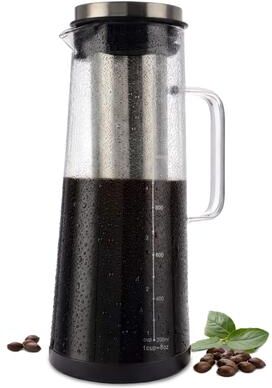 Classic Cuisine Cold Brew Coffee Maker Pitcher 1.4L/48oz Glass Carafe with Lid and Spout and Removable Stainless Steel Filter