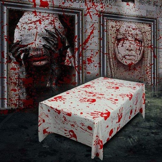 Waterdicht Halloween-tafelkleed in bloedrood en wit, XL, rechthoekig PVC