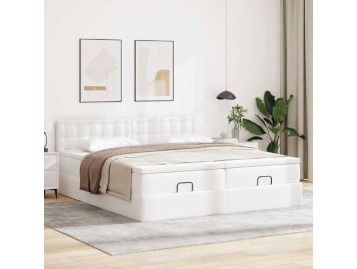 KTHLBRH Boxspringbett 180 x 200 weiß Kunstleder mit Matratzen Hydraulischer Aufzug, 2 Taschenfederkernmatratzen, 2 Matratzenbezüge, Lattenrost