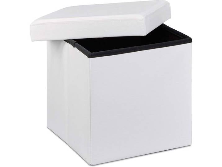 Tabouret pouf banquette pliant meuble de rangement stable synthétique 38 cm blanc 13_0002806