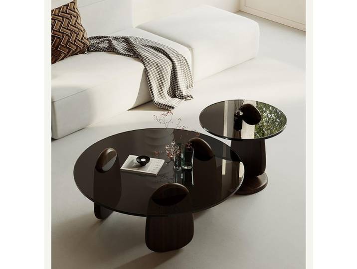Table basse moderne en verre, salon, petite table à thé domestique, table basse simple et créative, tables à bords circulaires