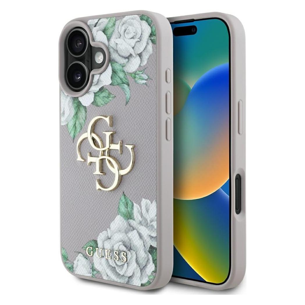 Guess Case Grained Roses Big 4G logo for iPhone 16 purple (Apple iPhone 16) (GUHCP16SPGROP4MU)