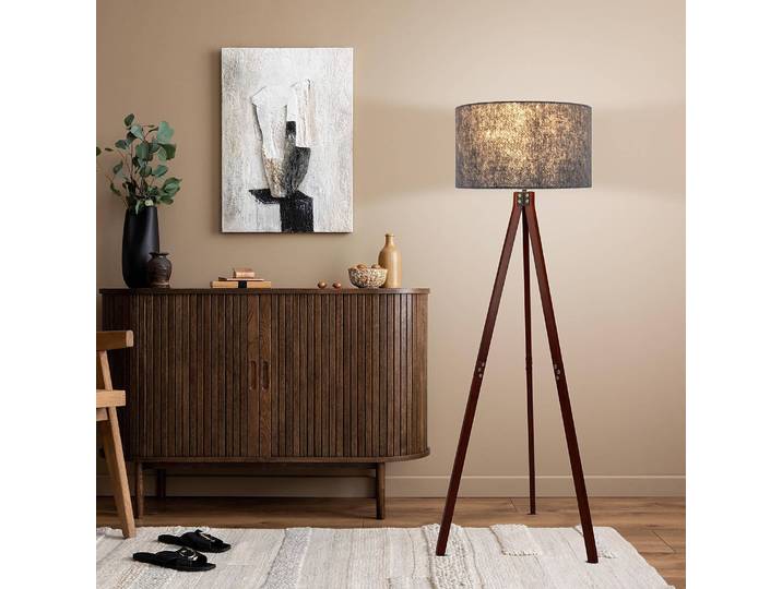 Lampadaire Filco Ø 45cm Marron/Gris Tissu mélangé E27