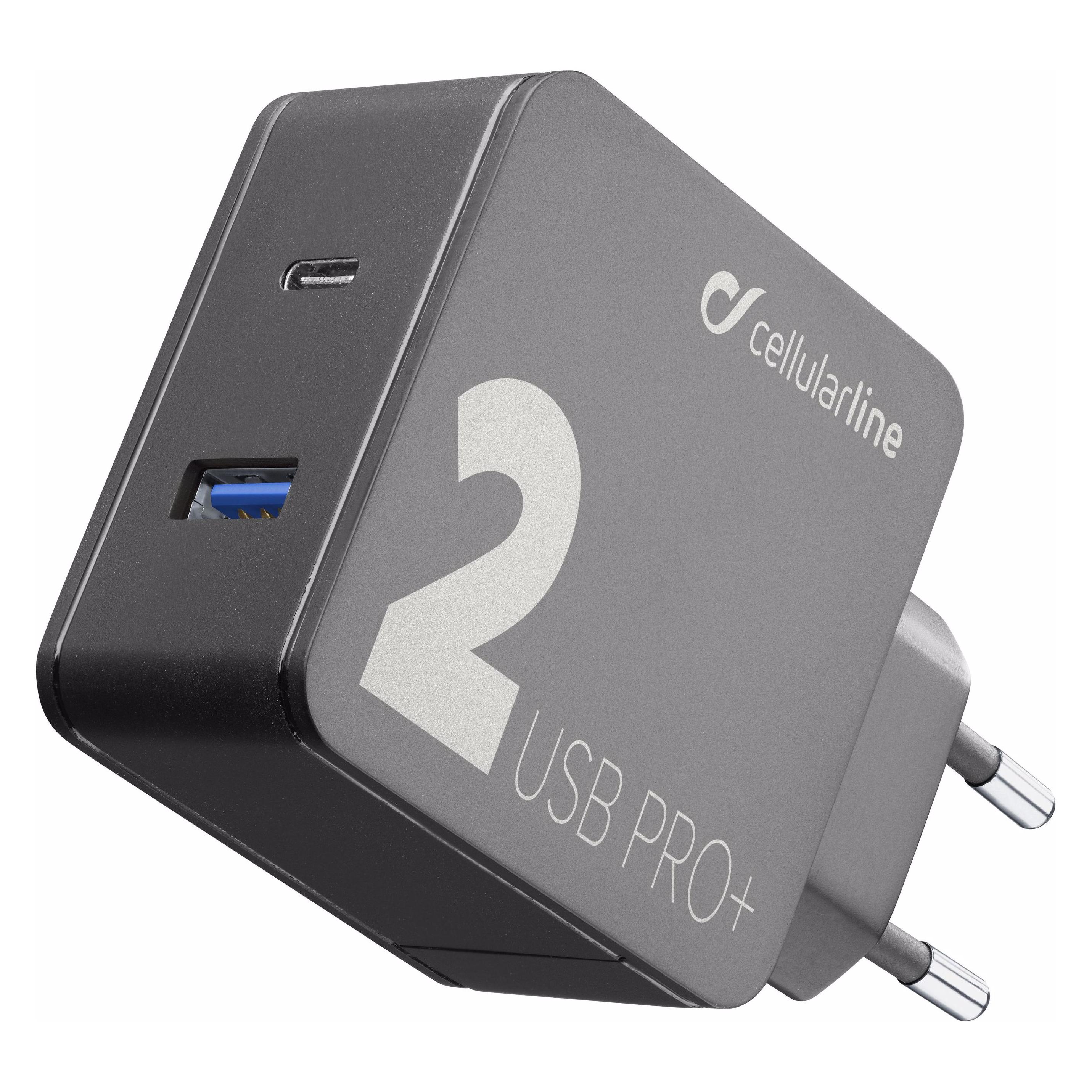 Cellularline Multipower 2 Pro+ (36 W, 2 Ports) (ACHUSB2QCPD36WK)