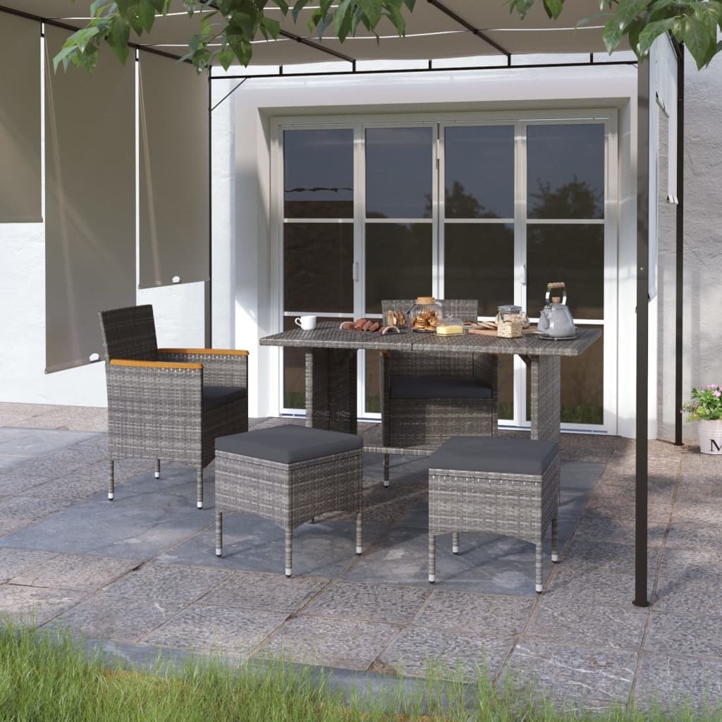 The Living Store 4-tlg. Gartenstuhl und Hocker Set Poly Rattan Grau