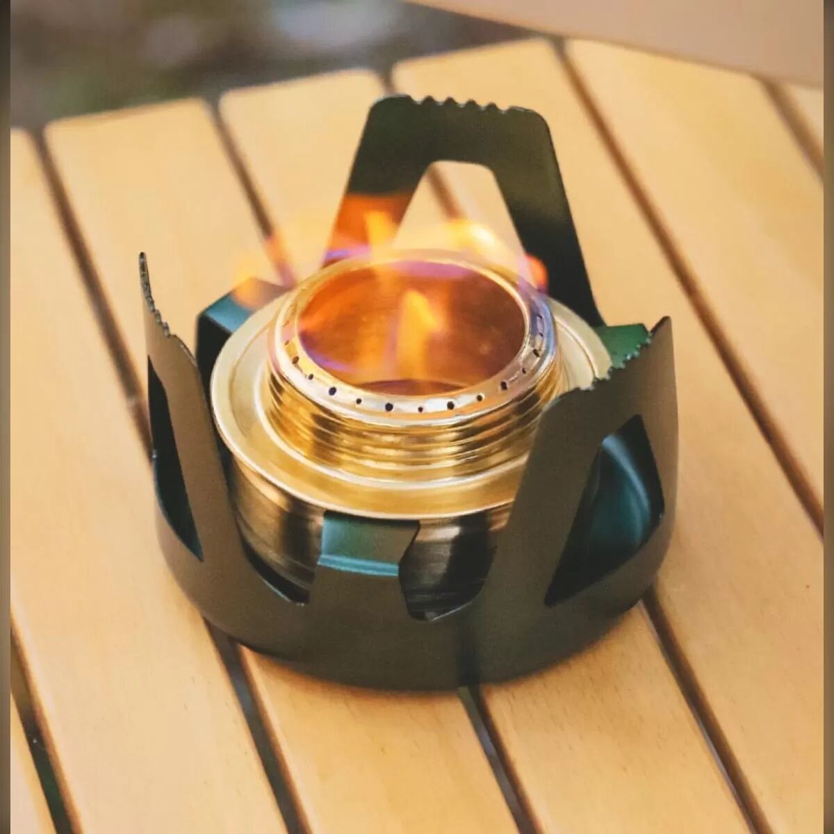 INF Réchaud à alcool portable pour extérieur - brûleur en laiton avec support en alliage d'aluminium, contrôle de flamme Vert