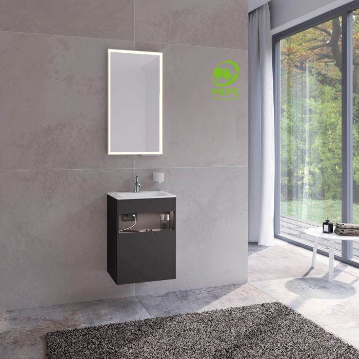 Keuco Stageline Waschtisch-Unterschrank 32822970101 Dekor Vulkanit, Glas Vulkanit satiniert, 46x62,5x38cm, mit Elektrik, links