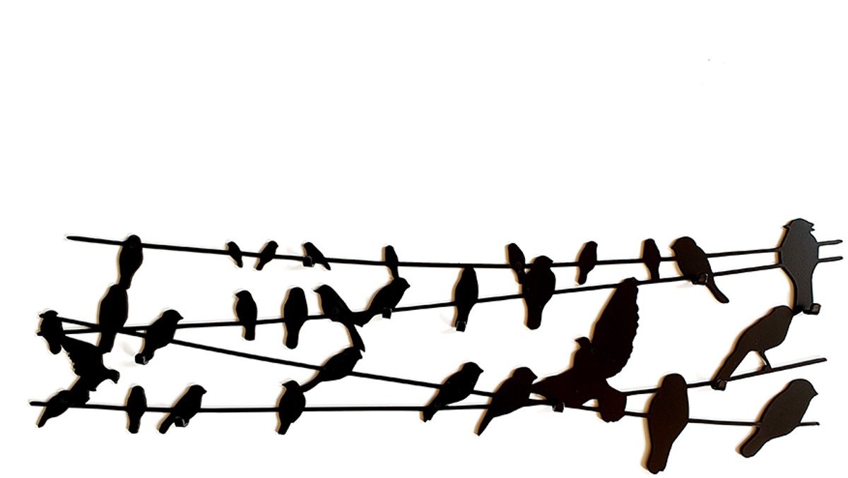 Decorizzly Bird on Wire Wandkapstok met 9 haken in staal, Breedte: 82 cm