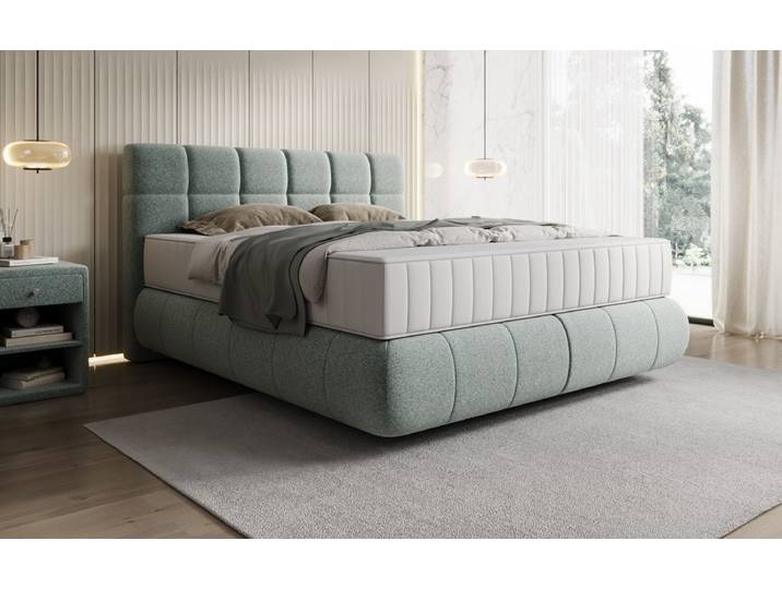 Boxspringbett Nala in Strukturstoff mit Schwebeoptik - 180x200 - Beige - H4 (100kg+) - Luxusbetten24