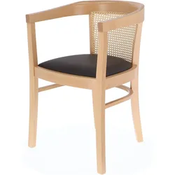 Stuhl Charles Cane aus Buchenholz, klassisches Design, gepolstert in Leder, natur