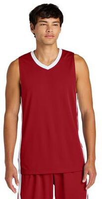 Sport-Tek ST900 Athletic Rival Basketball Rev Jersey T-Shirt in Deep Red/White size 4XL   Polyester