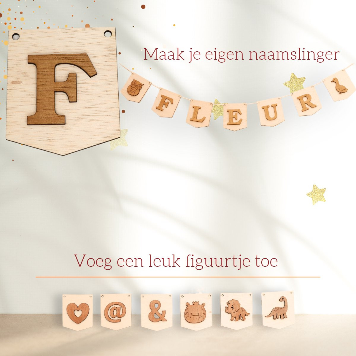 CoolCuts 3D Houten Letter F voor Gepersonaliseerde Slingers en Vlaggenlijnen
