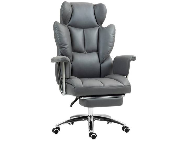 Homcom Bürostuhl mit Liegefunktion, ergonomisch Schreibtischstuhl, Drehstuhl Dunkelgrau, Metall, Füllung: Schaumstoff,Schaumstoff, 65x128x74 cm, Büromöbel, Bürostühle, Chefsessel