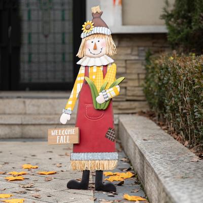 Glitzhome Fall Thanksgiving Metal Scarecrow Boy & Girl Yard Stake Porch Decor