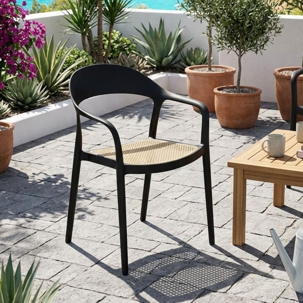 MSO Chaise polypropylène avec aspect rotin design noire Noir 52x80x57cm