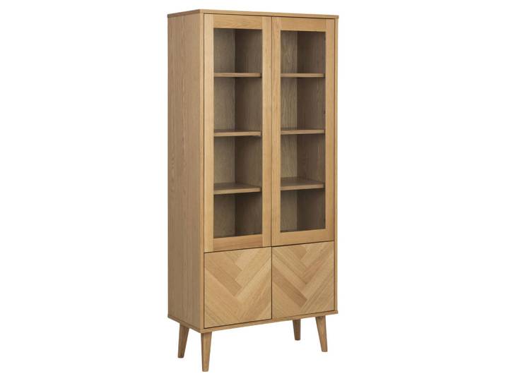 Mid.you Vitrine, Klar, Eiche, Holz, Glas, furniert, 8 Fächer, 80x178x37 cm, Reach, Holzmöbel, Holzschränke, Vitrinen Holz, Vitrinenschränke Holz