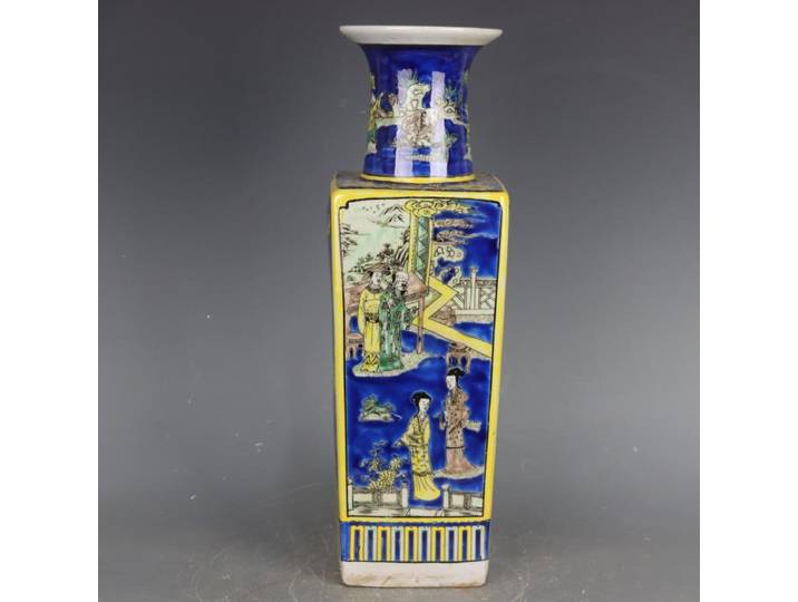 Jingdezhen grand Vase artisanat rétro Antique porcelaine Qing Kangxi Famille Rose Figure histoire modèle carré sol Vase