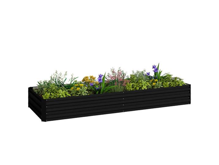 ComfortXL Hochbeet De-12301 rechteckig 241/90/30 cm aus Wellblech Schwarz, Metall, 241x30x90.5 cm, Gartenzubehör, Hochbeete