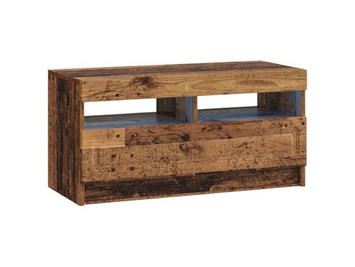 LED-Fernsehschrank aus Holz, Farbe Holz, schlankes Design Flexible LED-Leuchten, 90° drehbare Türen, Wandanschluss, feuchtigkeitsbeständig, Verwendung im Innenbereich