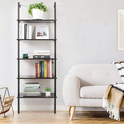 Zimtown 5-Shelf Wood Ladder Bookcase with Metal Frame Modern Tall Display Shelf Racks