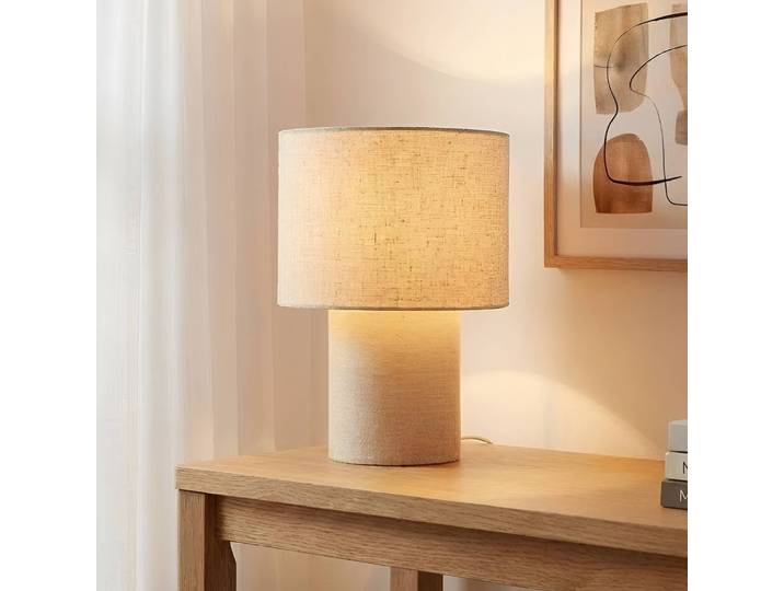 Tischlampe Elfie Lindby, creme / amber, für Wohn- / Esszimmer, Textil / Stoff / Seide, Skandinavisch