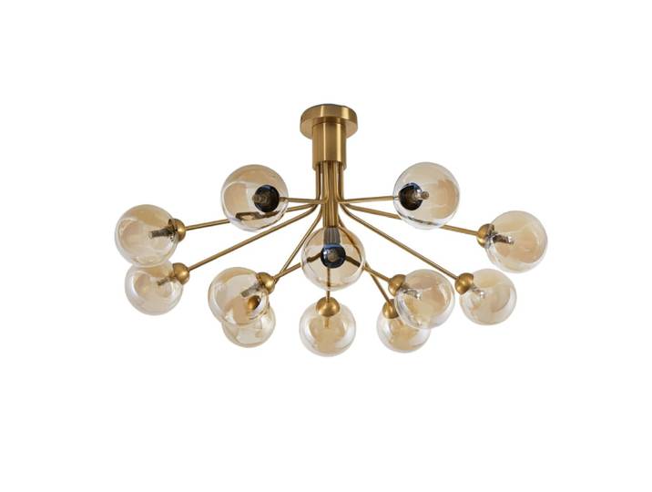 Lustre en verre ambré et laiton 82 cm