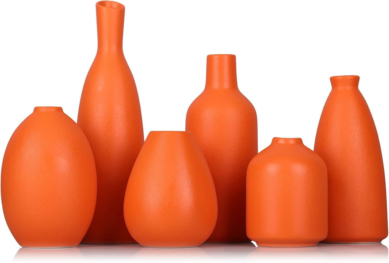 Set van 6 Oranje Keramische Knop Vazen voor Decoratie in de Woonkamer, Entree of Badkamer