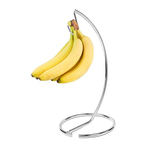 Relaxdays Bananenhouder Metaal Zilver H x Ø: 34,5 x 16,5 cm