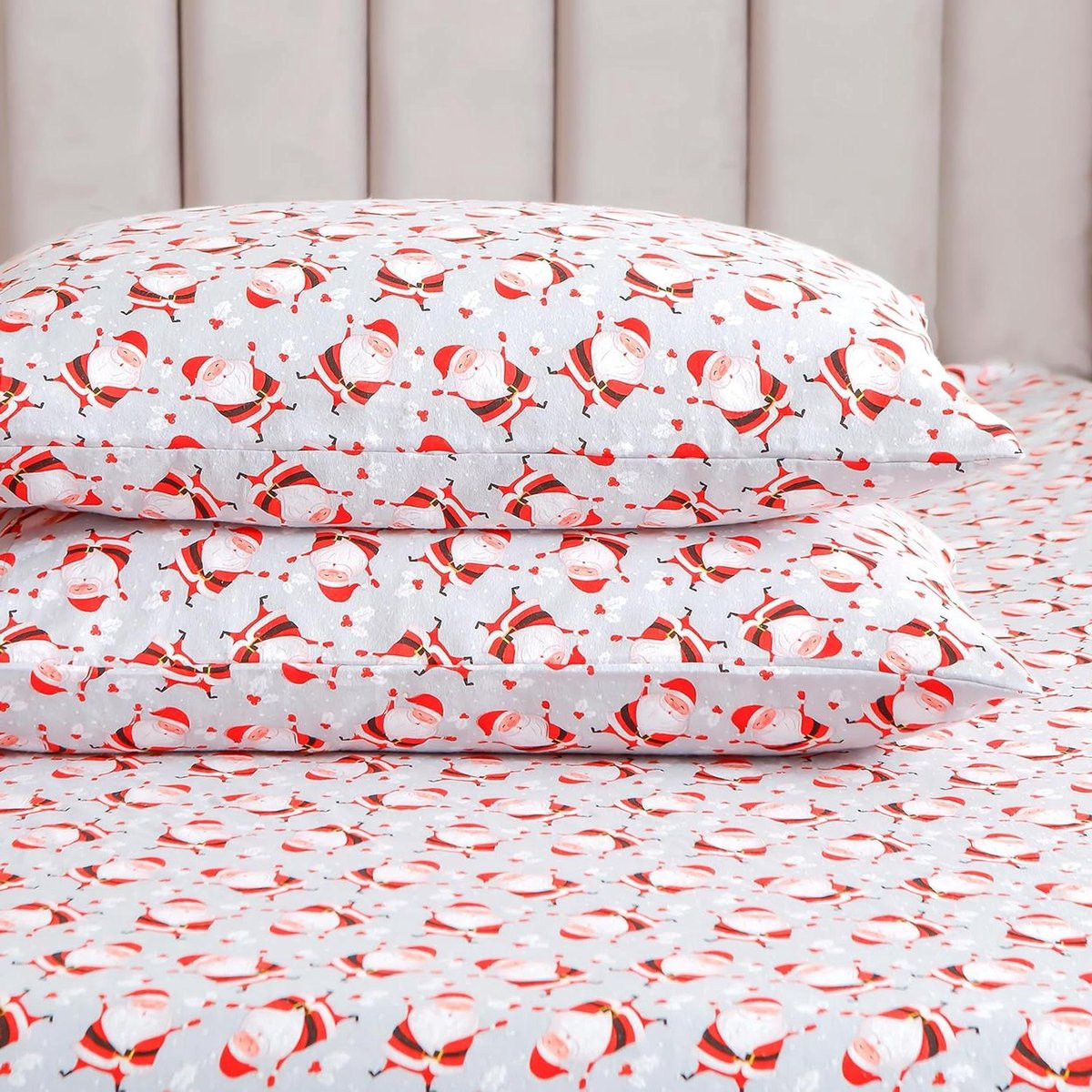 Flanellen Lakenset Kingsize - 100% Turks Katoen - Vrolijke Kerstman