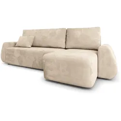 ECKSOFA GALVIS Creme Velours-Stoff mit Schlaffunktion