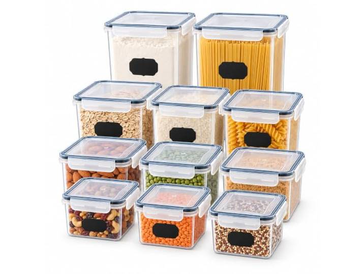 Relaxdays Boîtes de conservation\, lot de 11\, transparentes Récipients alimentaires empilables\, 4 tailles de 0\,8 à 2\,8 l\, plastique\, joint en silicone\, clic sur 4 côtés\, stylo