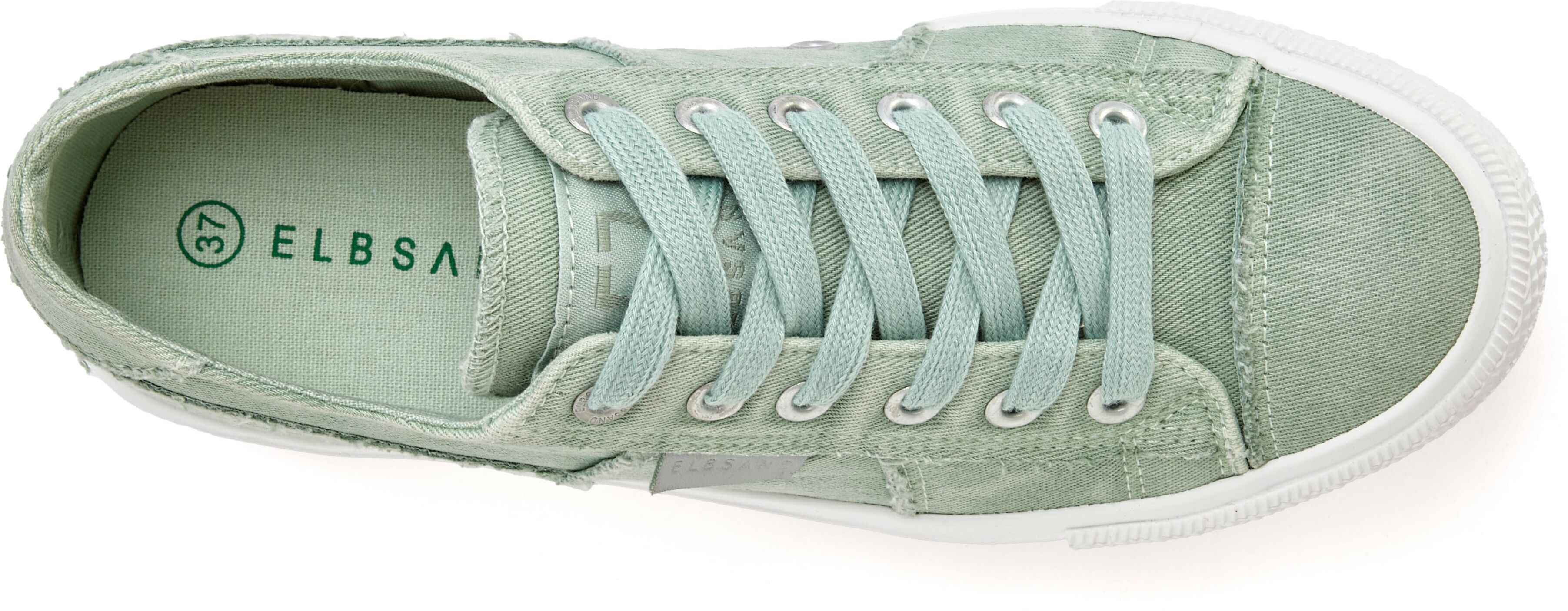 Sneaker ELBSAND "Schnürschuh, Stoffschuhe, Textilschuhe, Turnschuh, Freizeitschuh", Damen, Gr. 43, grün (mintgrün), Obermaterial: 100% Textilmaterial. Decksohle: 100% Textilmaterial. Futter: 100% Textilmaterial. Laufsohle: 100% Synthetik, unifarben, used,