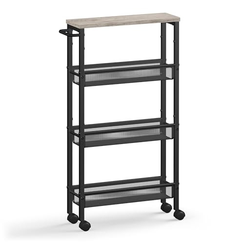 VASAGLE Smalle Keukentrolley op Wielen met 4 Niveaus, B/D/H: 13 x 45,5 x 77 cm