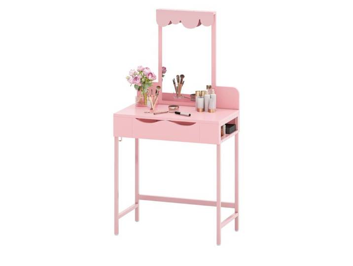 Coiffeuse Cloud YITAHOME- Miroir LED - Tiroir - Crochets - Kit anti-basculement inclus - Rose