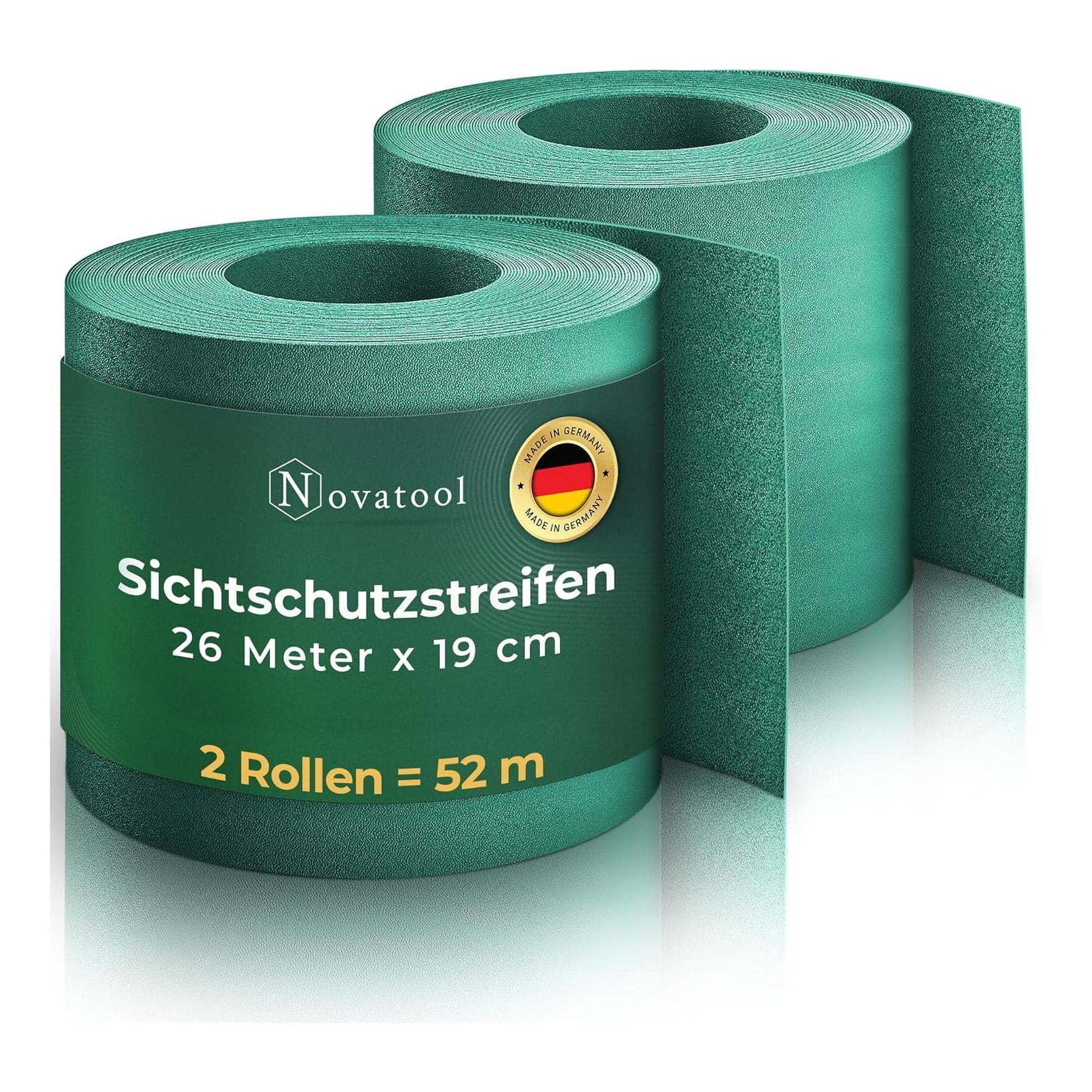 Novatool Premium PP 52m Rollen Nachhaltige Sichtschutzstreifen für Doppelstabmattenzaun Grün für 20 Reihen Stabmattenzaun Sichtschutzstreifen extra stabil UV-Beständigkeit Sichtschutz Garten