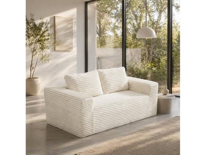 ROVRYN Canapé 2 places en mousse 160 cm sans montage velours côtelé beige design au sol compressé