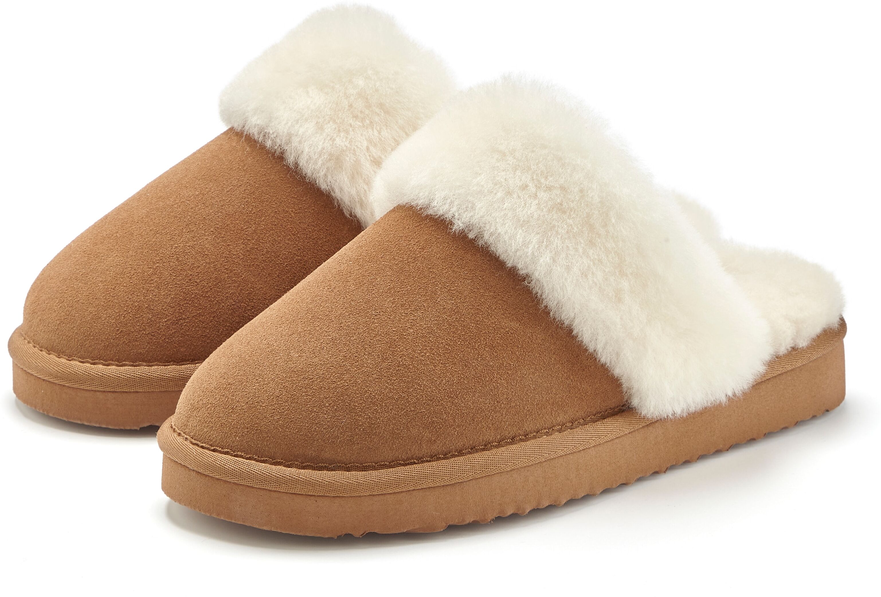 Hausschuh "Pantoffeln, Clogs, Schlappen, Pantolette", Damen, Gr. 42, Lammfell, braun (camelfarben), Obermaterial: 100% Rindsleder. Decksohle: 100% Lammfell. Futter: 100% Lammfell. Laufsohle: 100% Synthetik, VIVANCE DREAMS BY LASCANA, Veloursleder, unifarb