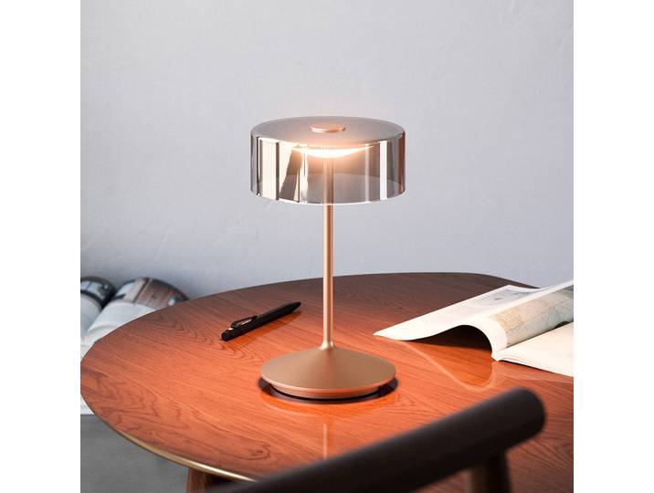 Sigor LED-Akkutischleuchte Numotion, bronze, Glas, IP54, dimmbar, bronze / altmessing, für Wohn- / Esszimmer, Glas, Modern