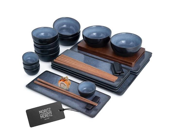 Moritz & Moritz Sushiteller Moritz & Moritz VIDA 29tlg Sushi Set Blau, (29 St), für 4 Personen - 29 Teile