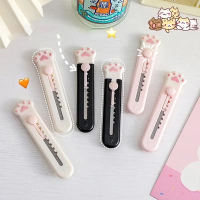 Inspired Living Cat Paw Mini Paper Cutter Retractable Craft Knife For Kawaii Stationery And Quick Package Opens black