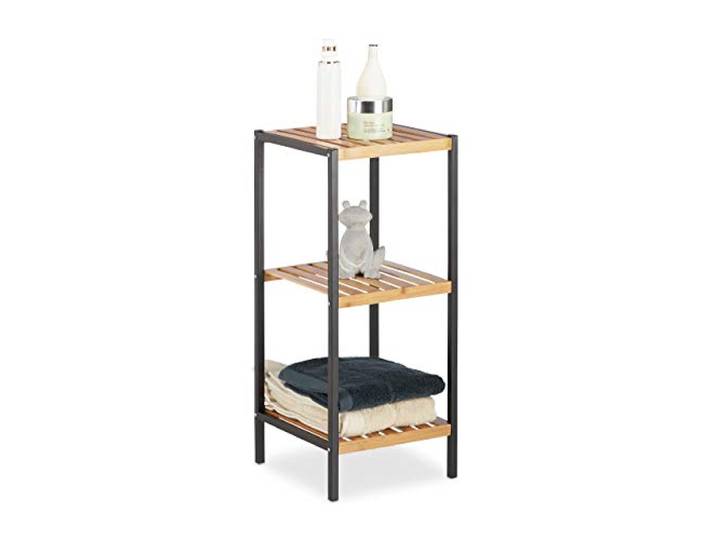 Relaxdays Étagère en Bambou\, Universel Sur Pieds\, Plusieurs Étages\, Cadre en Métal\, Carrée\, SDB\, 3 Niveaux\, Nature