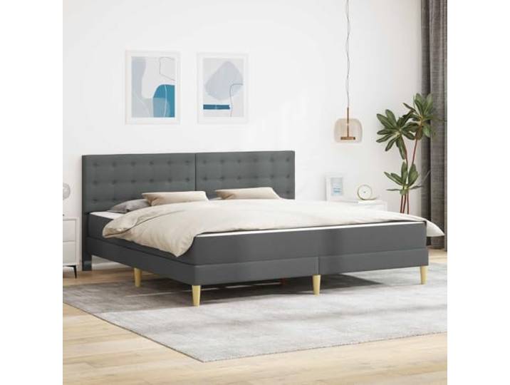 RJPLMFV Bett 180 x 200 cm mit Matratze, dunkelgrau, Stoff Stabiler Lattenrost, gepolstertes Kopfteil, Stauraum unter dem Bett, einfache Montage