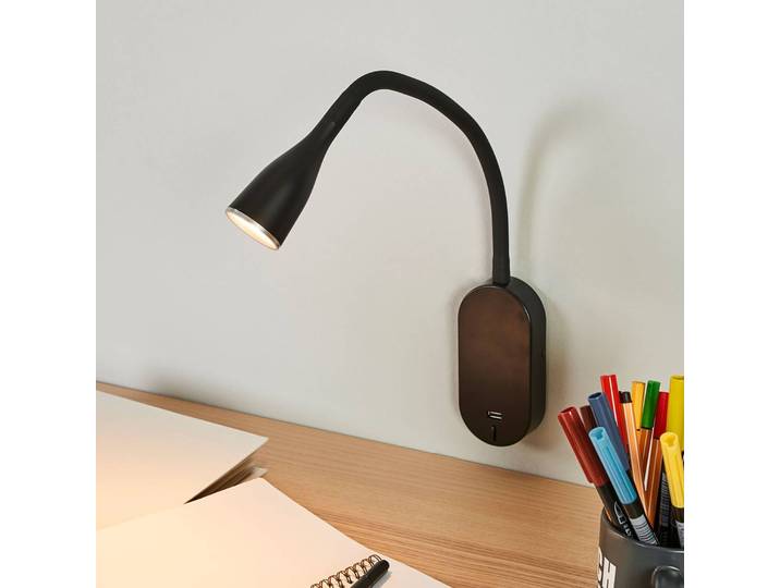 Wandlampe Enna Lindby, schwarz, für Schlafzimmer, Kunststoff, Modern, LED Wandleuchte, Wandlampe Innen