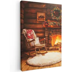 LEINWANDBILD Winter - Weihnachten - Zuhause - Kamin Deko Wohnzimmer 20x30 cm