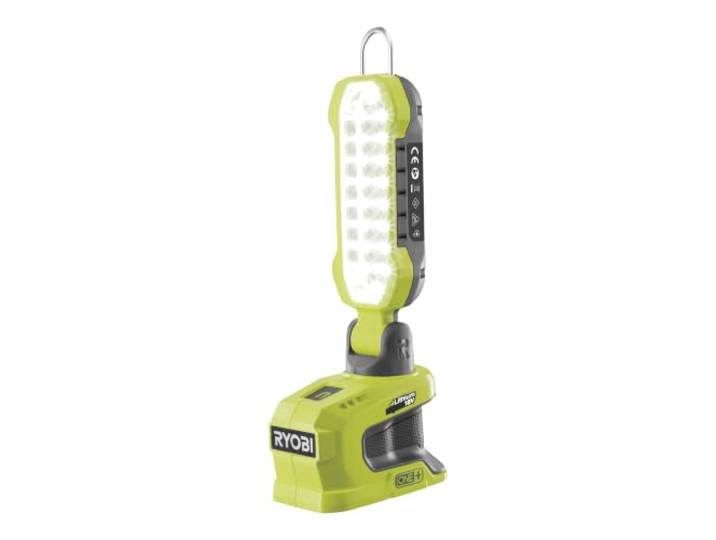 RYOBI - Lampe LED Sans Fil 18V ONE+ R18ALP-0 – Éclairage Panoramique 100 Lumens\, Base Stable\, Poignée Pratique – Atelier\, Chantier\, Extérieur – Batterie Non Incluse