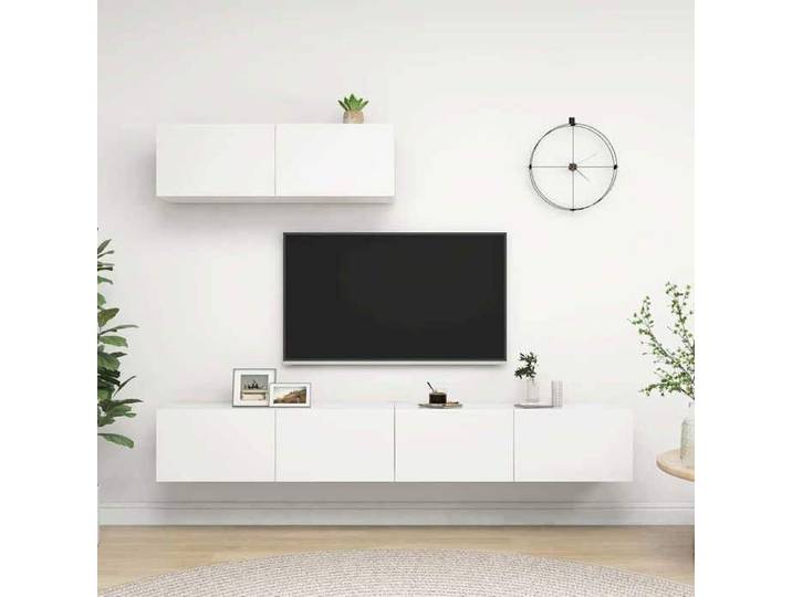 Meuble TV 3 Pièces Blanc Bois d'Ingénierie Table Télévision Moderne Salon 90x30x40cm